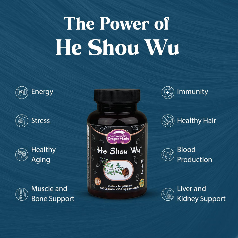 Dragon Herbs prepared He Shou Wu bottle highlighting traditional preparation for immune support