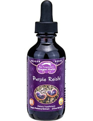 Dragon Herbs Purple Reishi Drops label, highlighting sustainable sourcing.