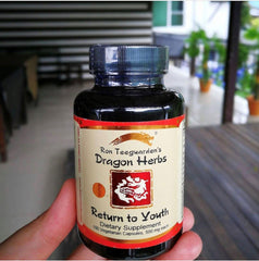 Dragon Herbs Return to Youth bottle cap emphasizing easy daily dosing