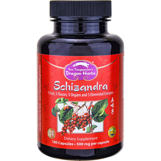 Dragon Herbs Schizandra capsules bottle front promote daily vitality.