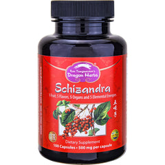 Dragon Herbs Schizandra capsules bottle front promote daily vitality.