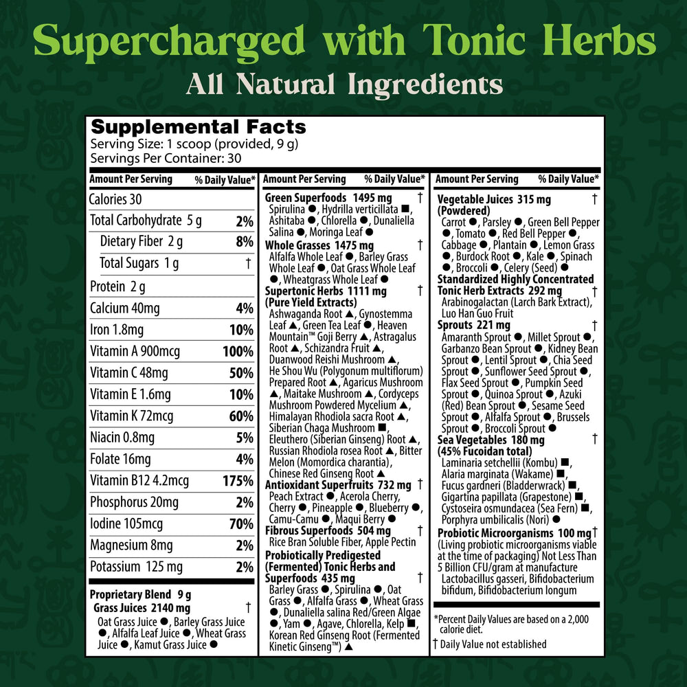 Dragon Herbs Tonic Alchemy scoop on a counter, for easy daily servings and smooth blends.