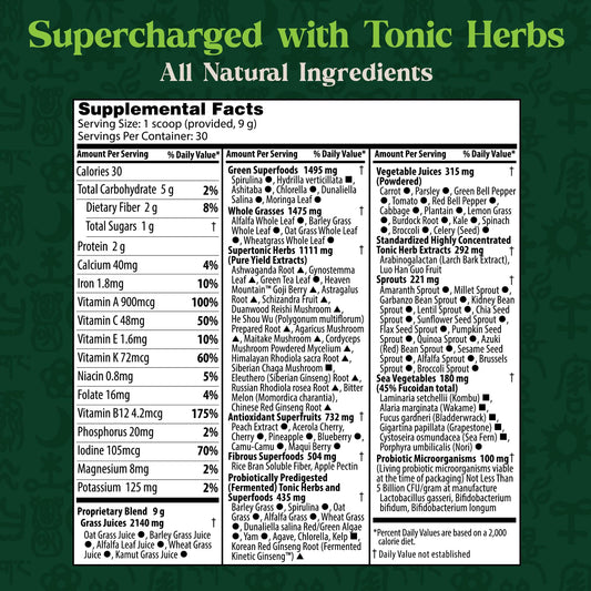 Dragon Herbs Tonic Alchemy scoop on a counter, for easy daily servings and smooth blends.