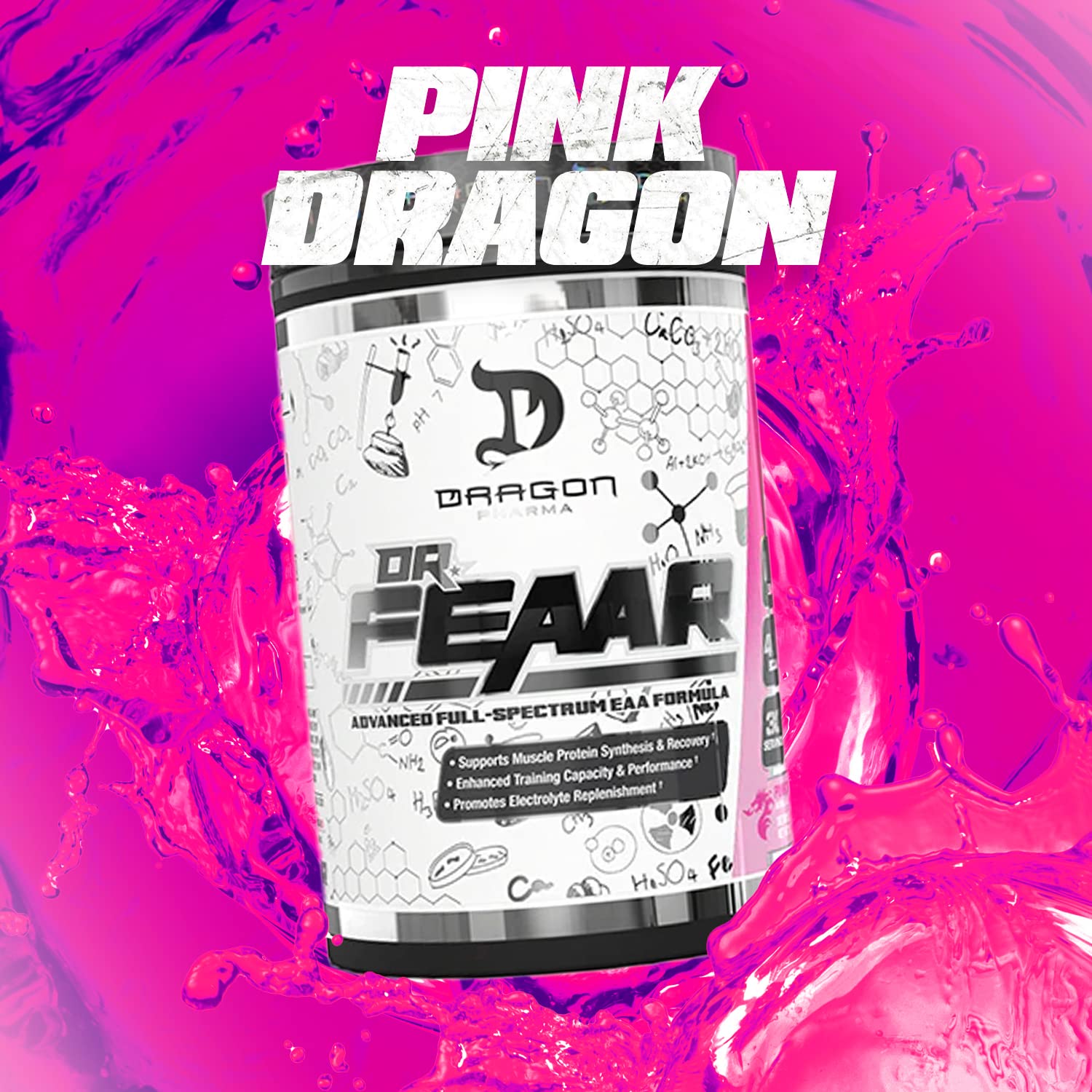 DRAGON PHARMA Dr. FEAAR label-design closeup highlights branding and ingredients.