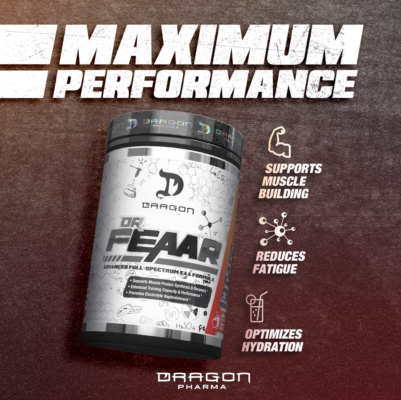 DRAGON PHARMA Dr. FEAAR postworkout-glass shows a refreshing recovery drink.