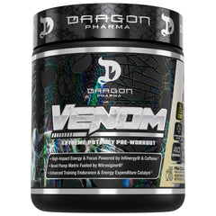 Dragon Pharma Venom Extreme bottle ready for intense workouts with powerful energy.