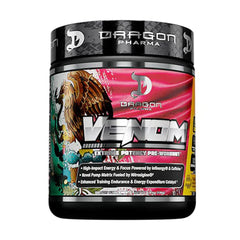 Dragon Pharma Venom Extreme pre-workout bottle in tamarindo aqua fresca flavor for energized workouts.