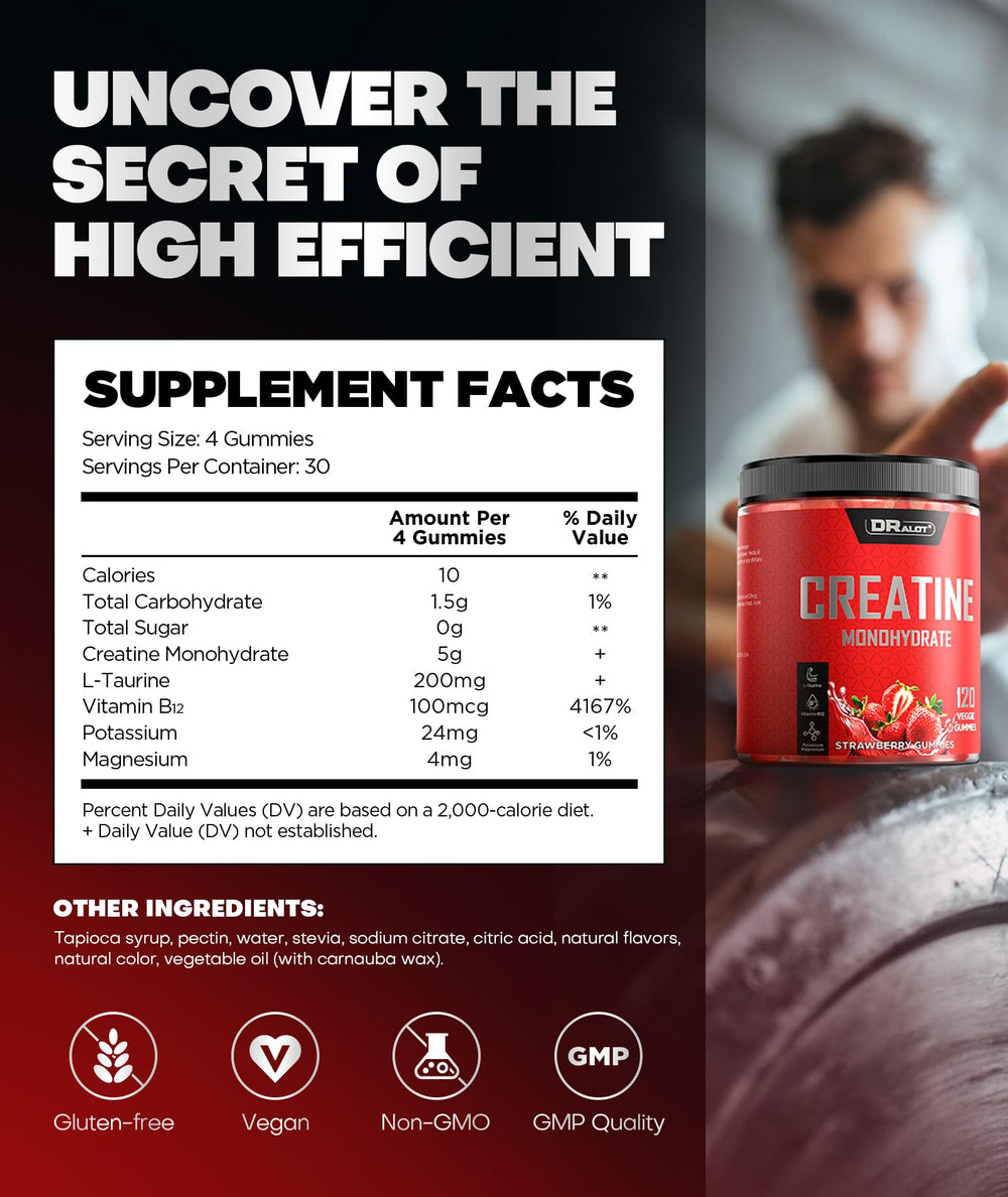 Dralot Creatine Monohydrate Gummies berry flavor close-up
