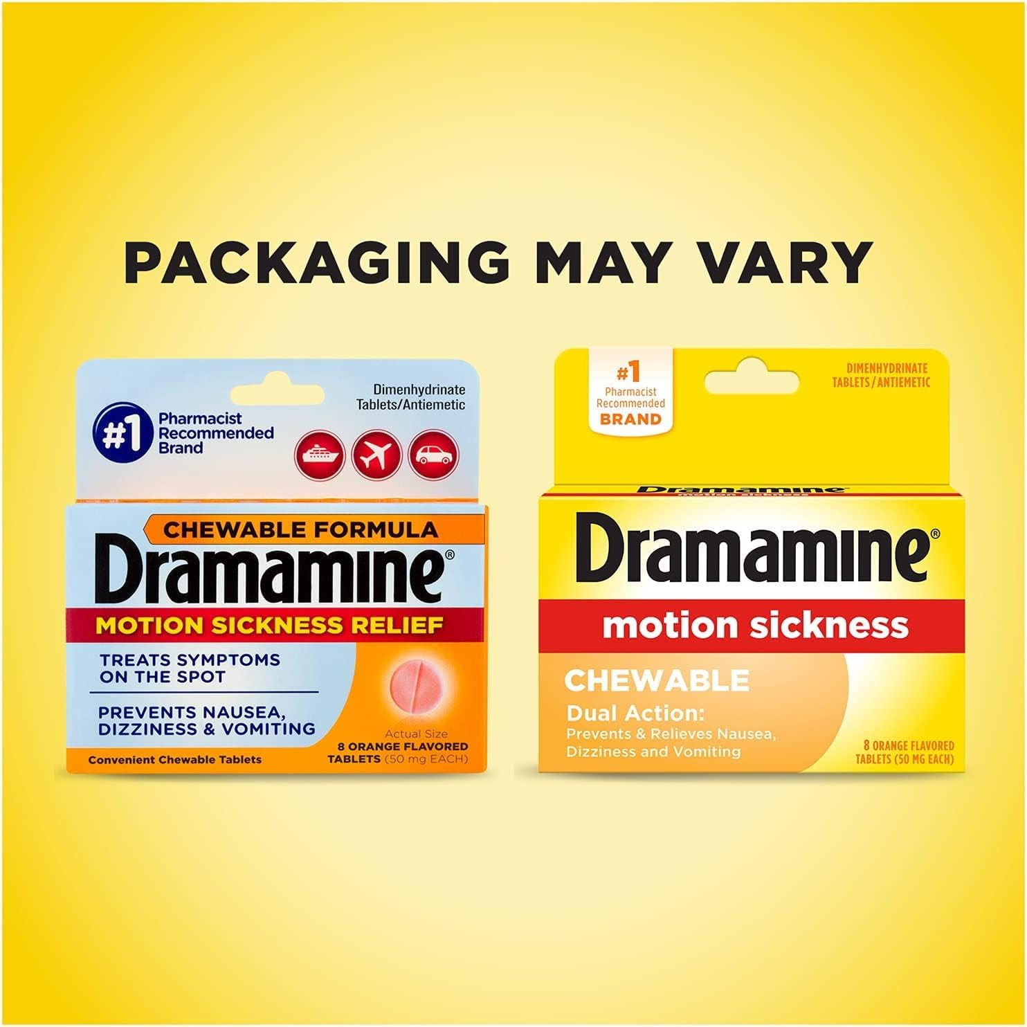 Dosing guidelines displayed on Dramamine packaging