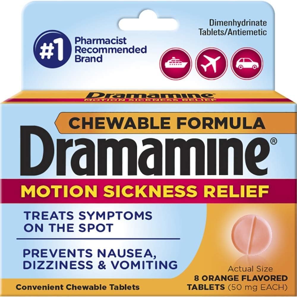 Dramamine chewables used during a car ride for motion comfort