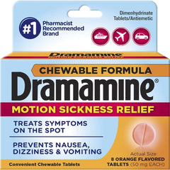 Dramamine chewables used during a car ride for motion comfort
