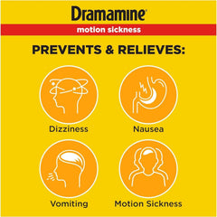 Dramamine orange-flavor chewables for portable nausea relief