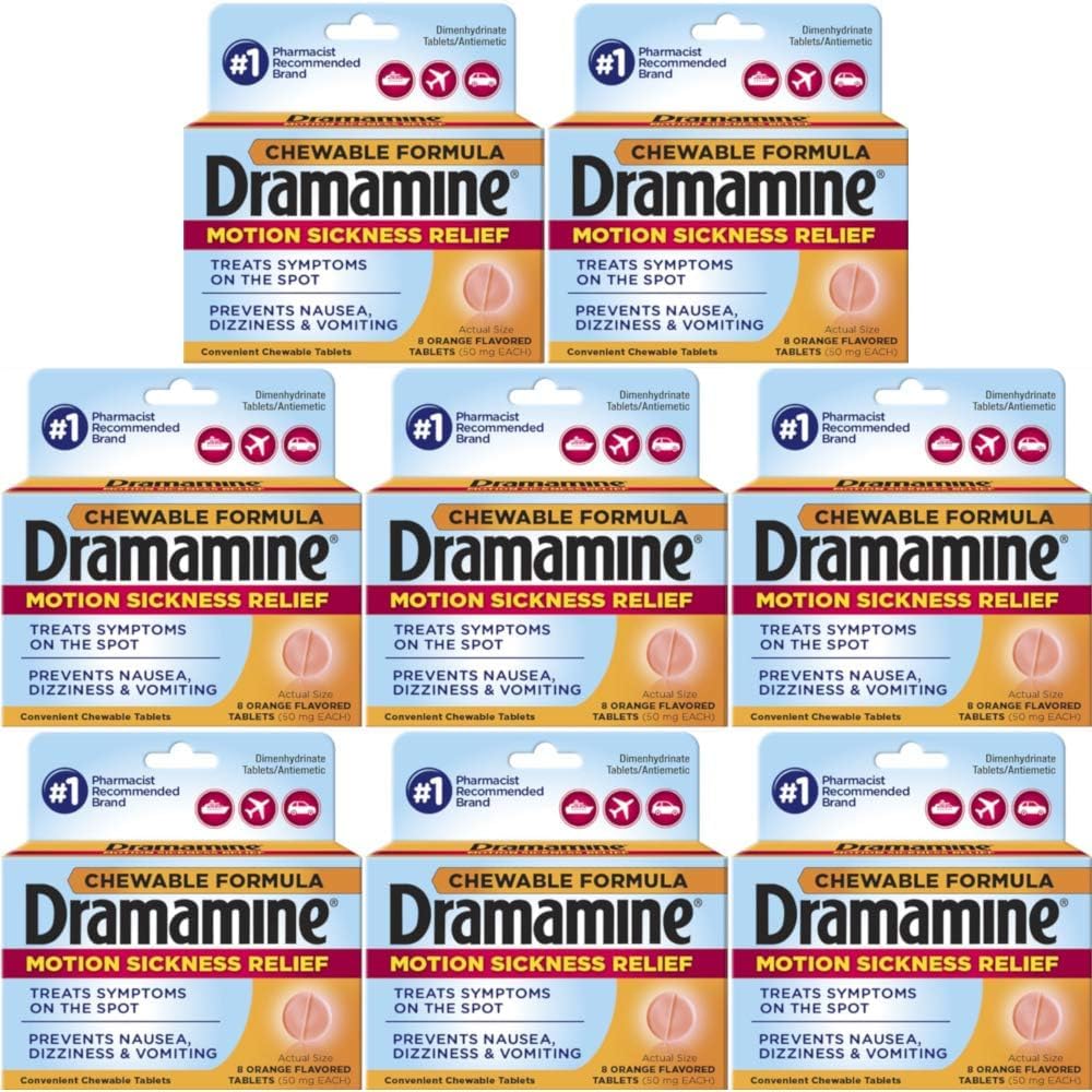 Dramamine chewable motion sickness relief pack of 8 tablets for travel