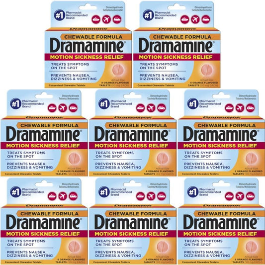 Dramamine chewable motion sickness relief pack of 8 tablets for travel