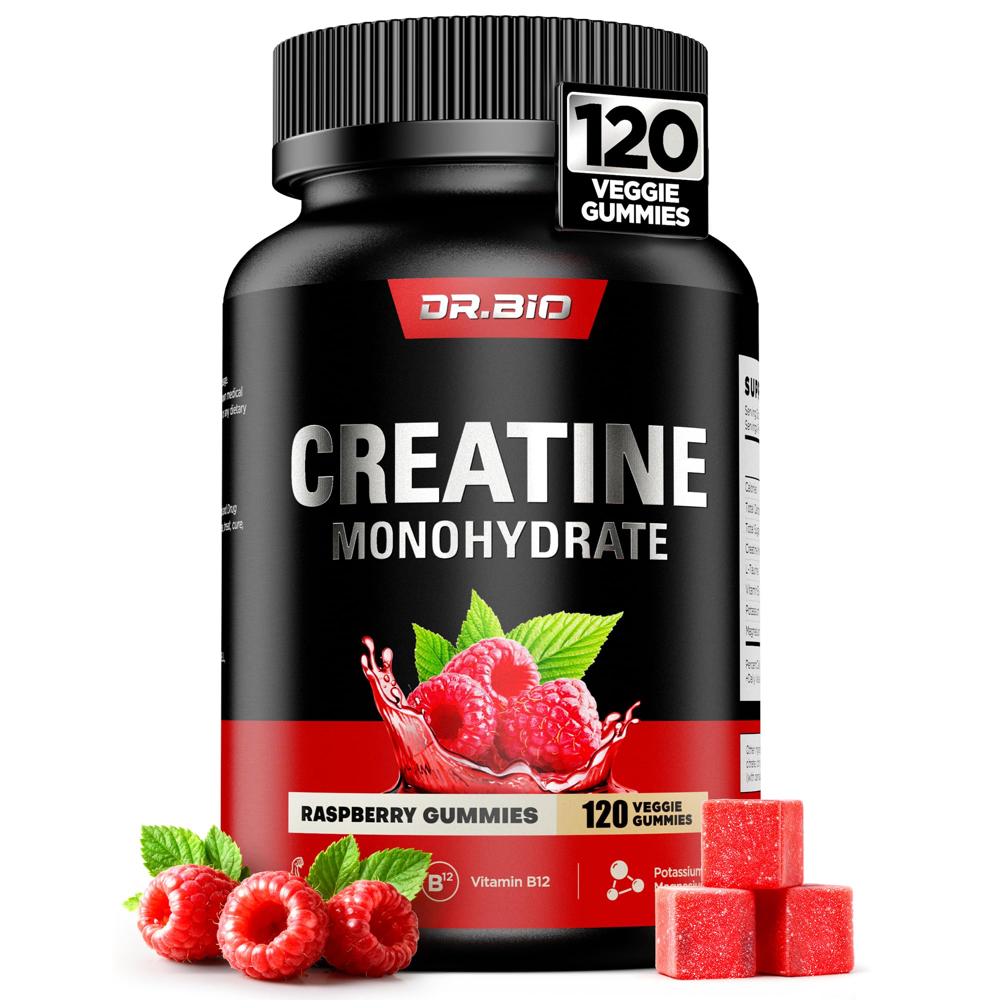 DR.BIO Instant Boost Creatine Gummies bottle on gym bench for clean energy.