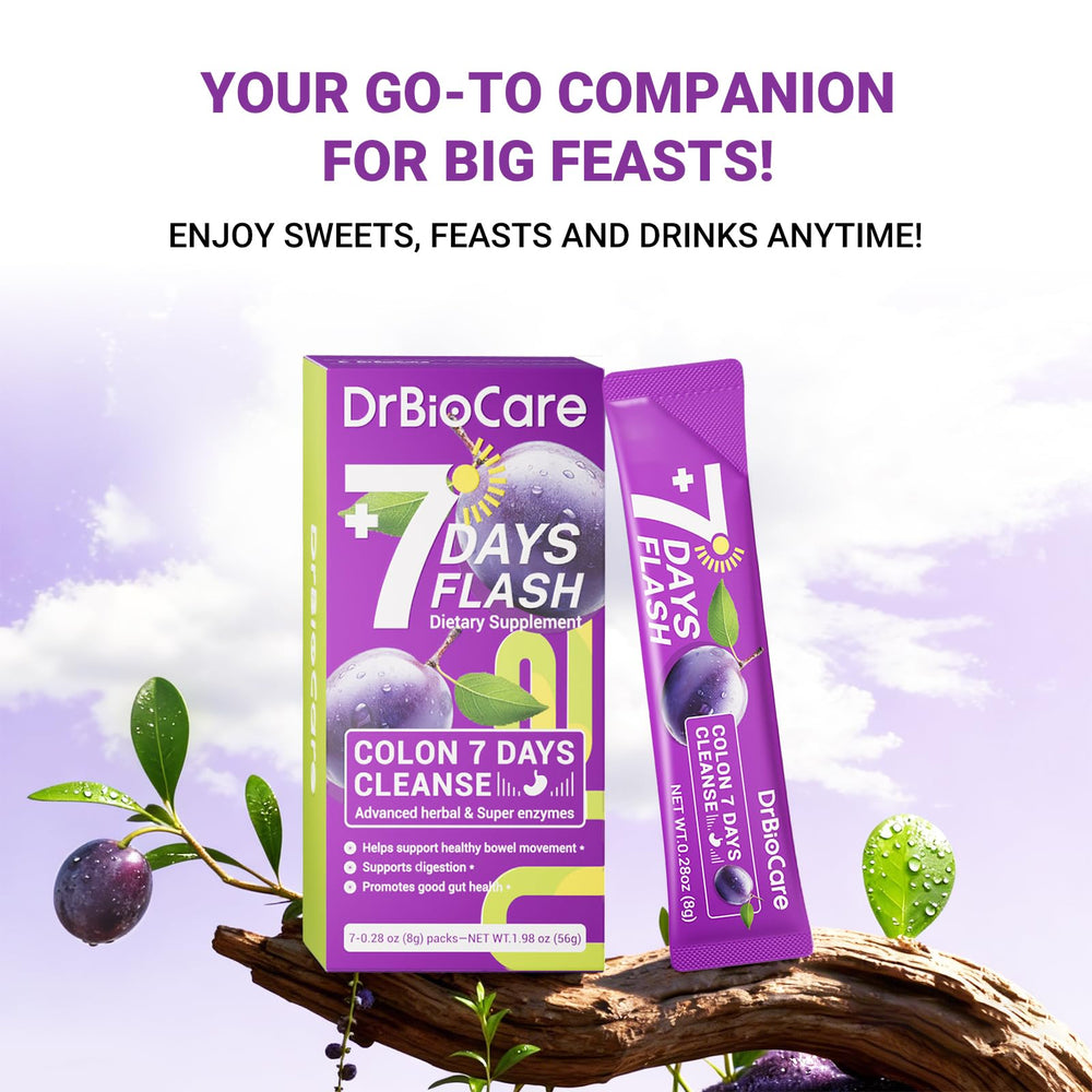 DrBioCare Colon 7 Days Cleanse pack back, ingredient overview for health.