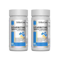 DrBioCare L-Carnitine Probiotics bottle with capsules for everyday energy support.