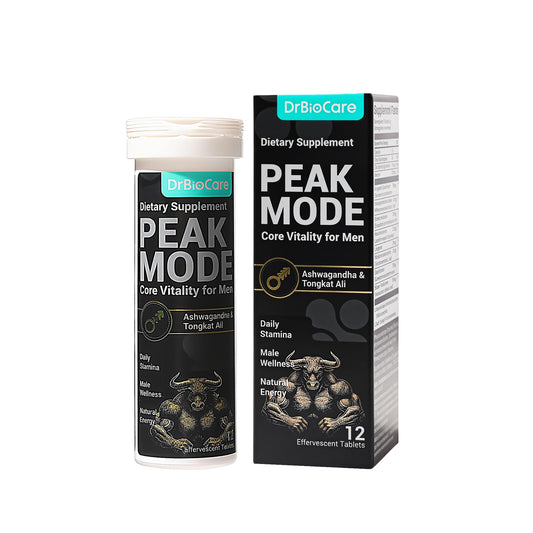 DrBioCare Peak Mode Core Vitality tablet dissolving in water for quick energy