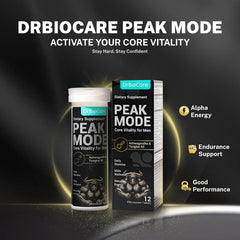 DrBioCare Peak Mode Core Vitality tablets closeup with visible fizz