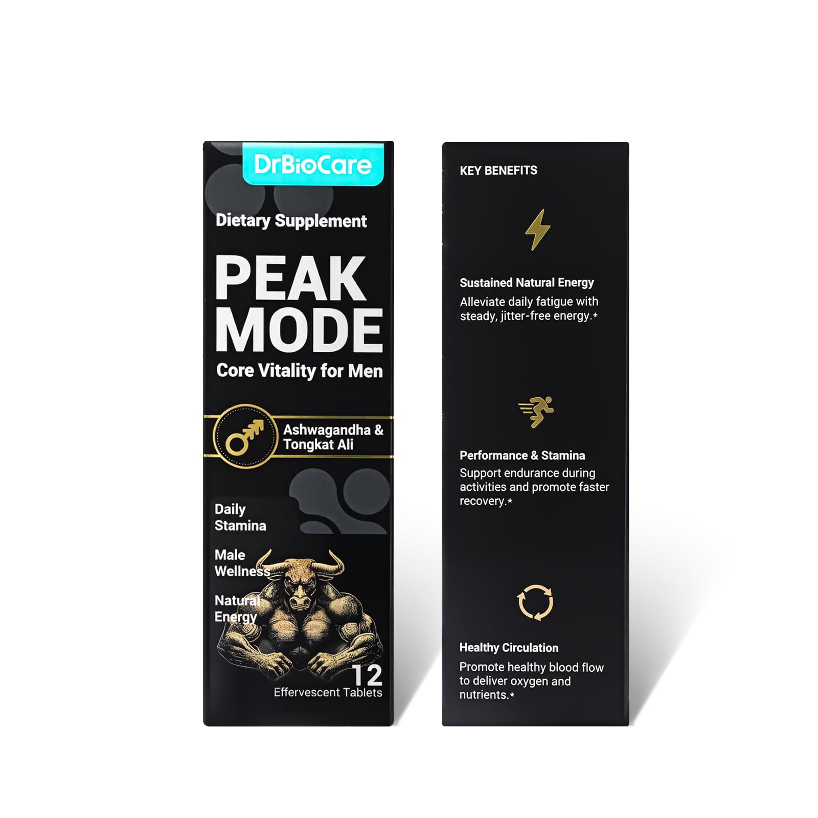 DrBioCare Peak Mode Core Vitality tablets held in hand for portability
