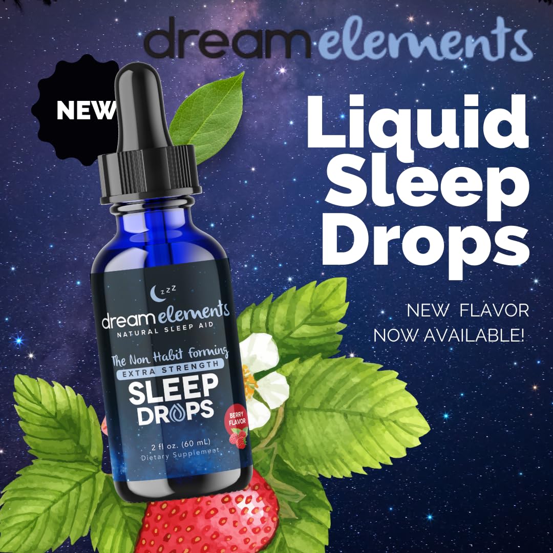 Dream Elements Liquid Sleep Drops pour into a glass for quick calming before bed