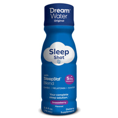 Dream Water Snoozeberry shot label shows SleepStat blend