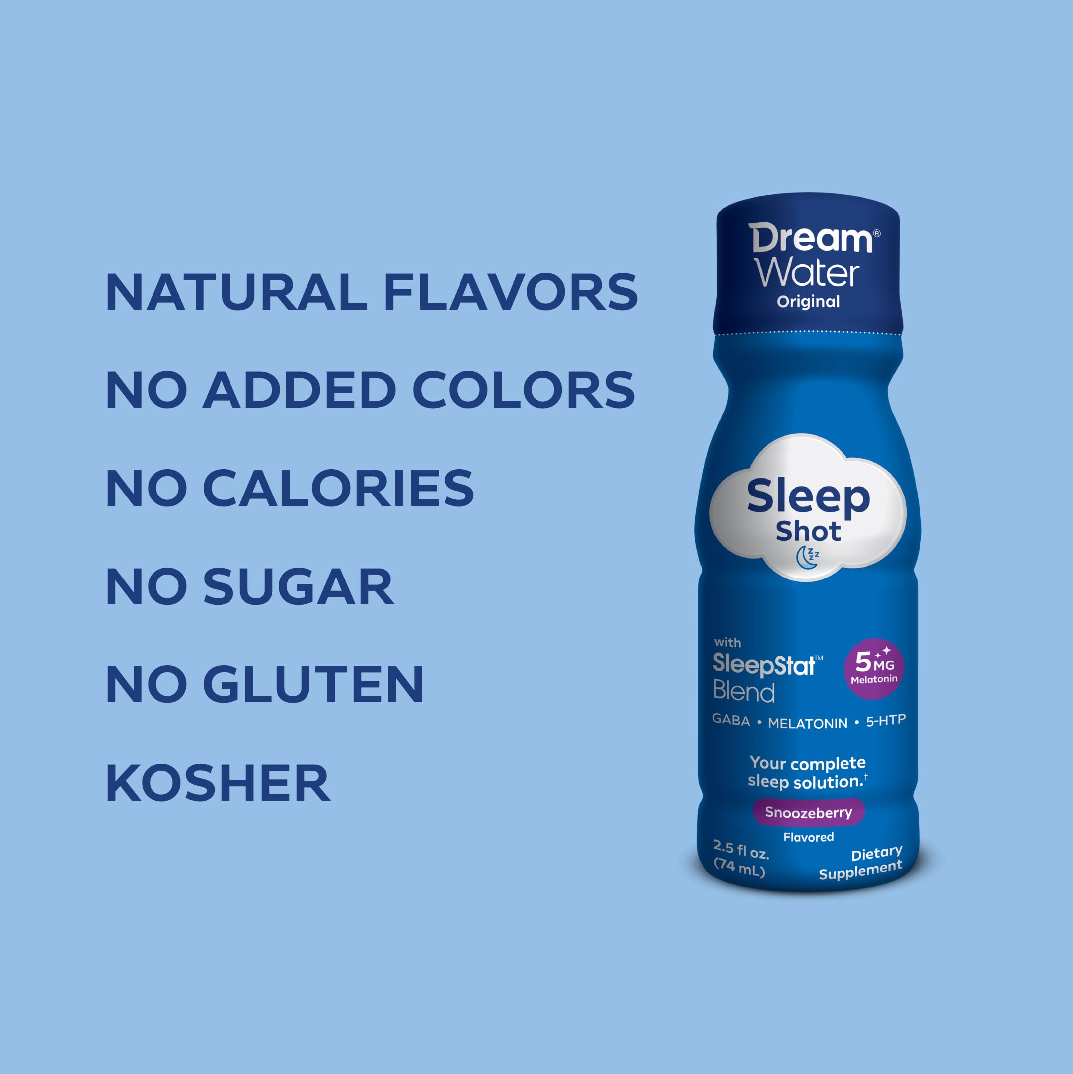 Dream Water Snoozeberry Shot travel-size packaging fits nights away.