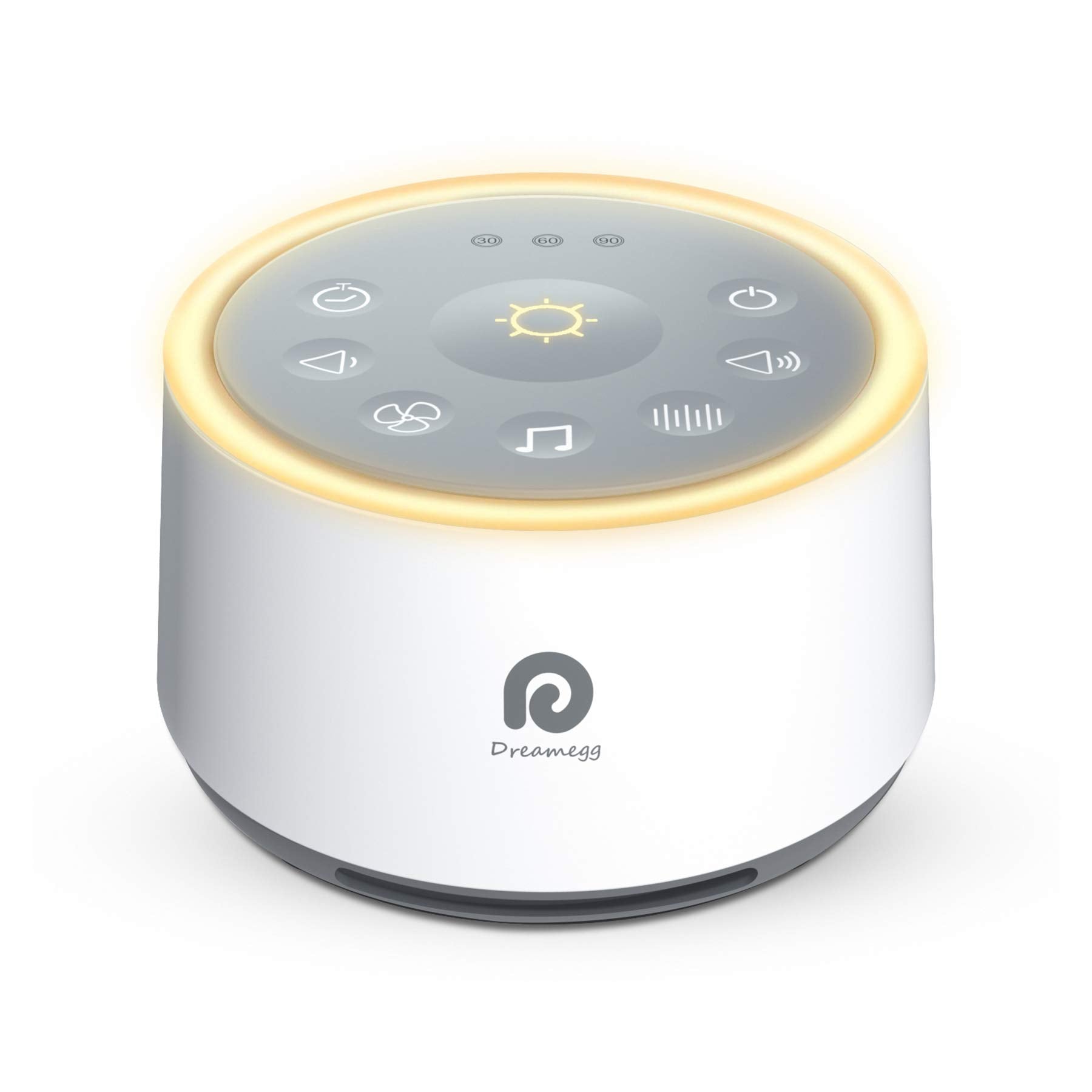 Dreamegg D1 sound machine front view with 24 sounds for personalized sleep routines