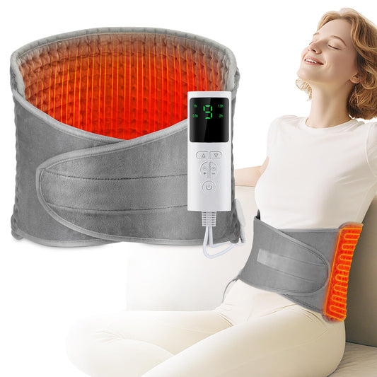 DreamSome heating pad securely wrapped around the lower back for targeted warmth.