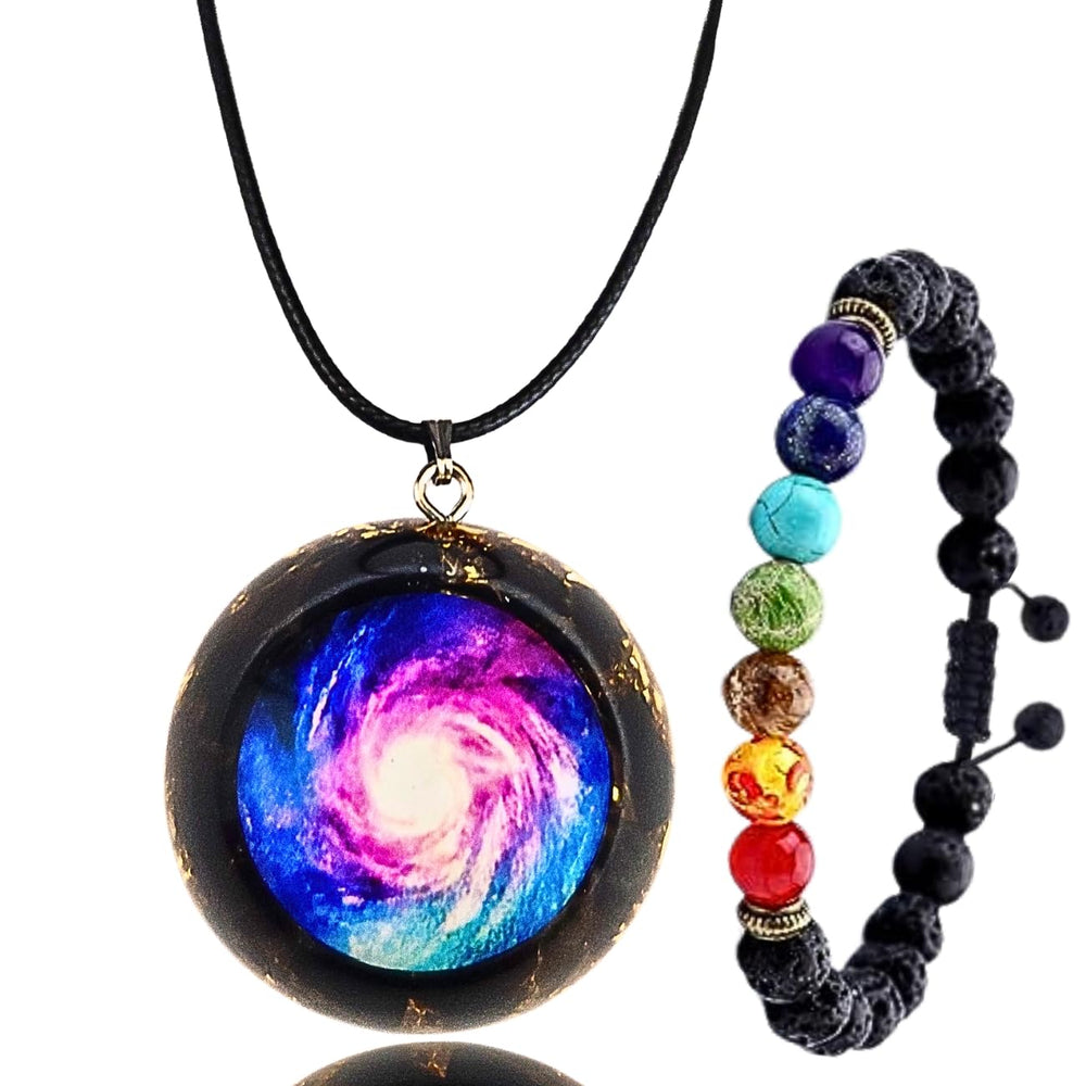 DREMINOVA orgonite chakra pendant in black obsidian enhances spiritual focus and energy balance.