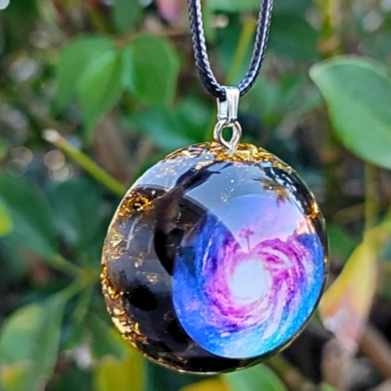 DREMINOVA orgonite necklace worn on chain demonstrates versatile style for daily meditation.