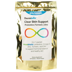 DrFormulas Dermtella bottle with Nexabiotic Probiotics promoting gut balance and skin support