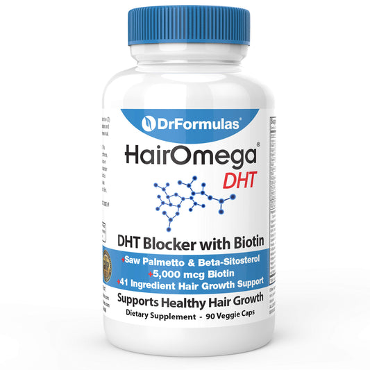 DrFormulas HairOmega DHT Blocker bottle front for daily hair support