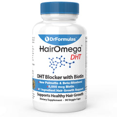 DrFormulas HairOmega DHT Blocker bottle front for daily hair support