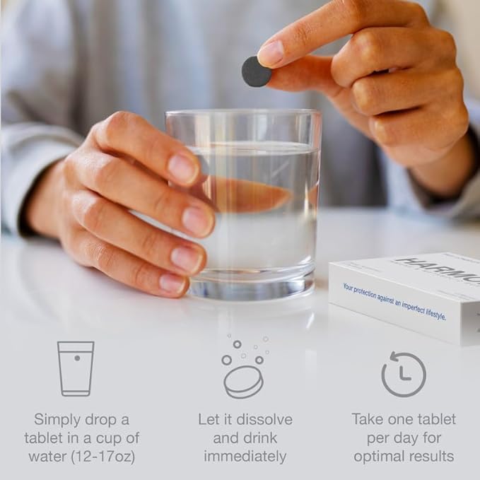 DRINK HRW Harmony energy-boost tablet in clear glass.
