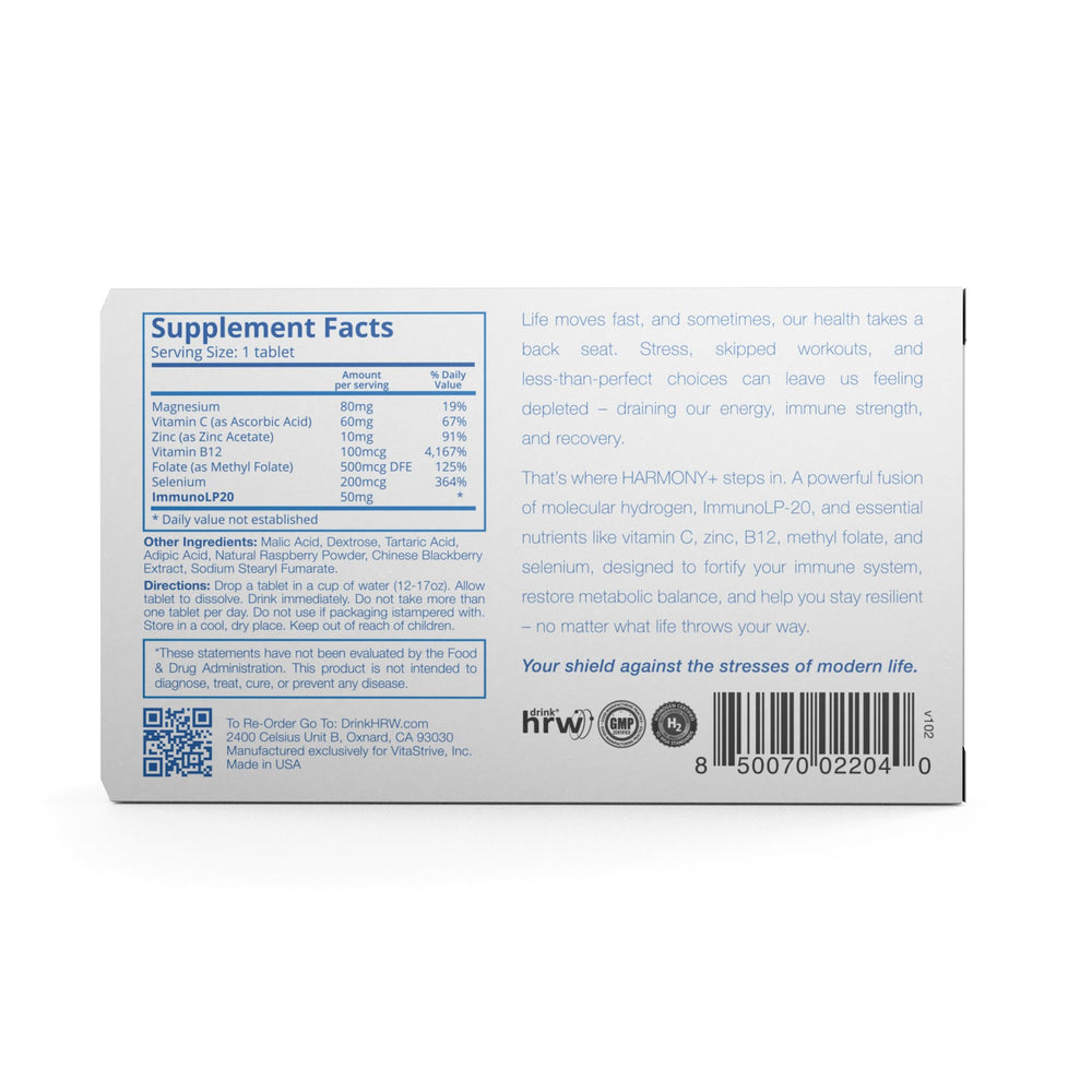DRINK HRW Harmony+ clean cgmp-formulated supplement with no fillers.
