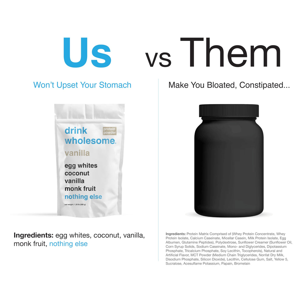 Egg white protein scoop from Drink Wholesome, convenient post-workout nourishment
