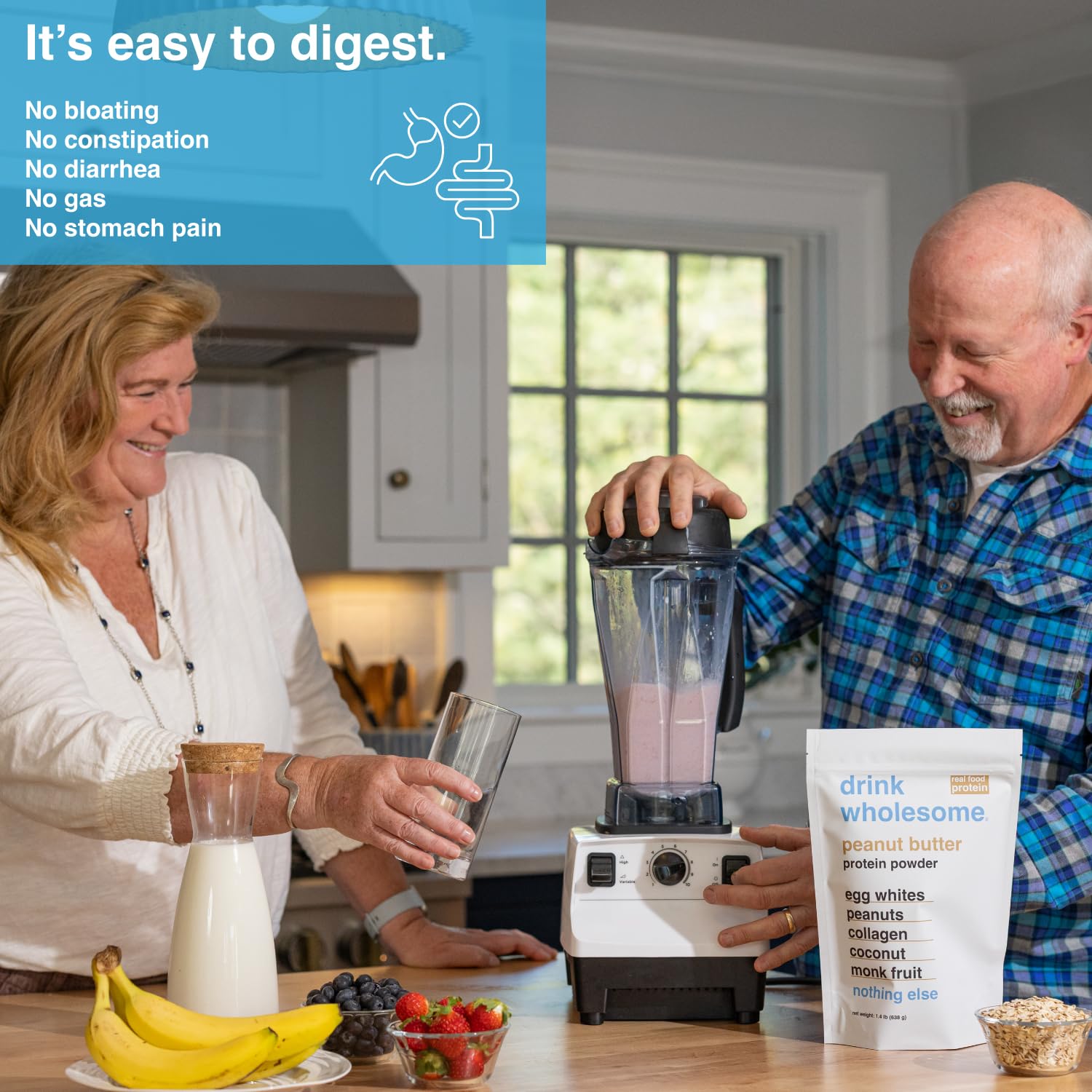 Drink Wholesome packaging underscores gluten-free and low FODMAP benefits.