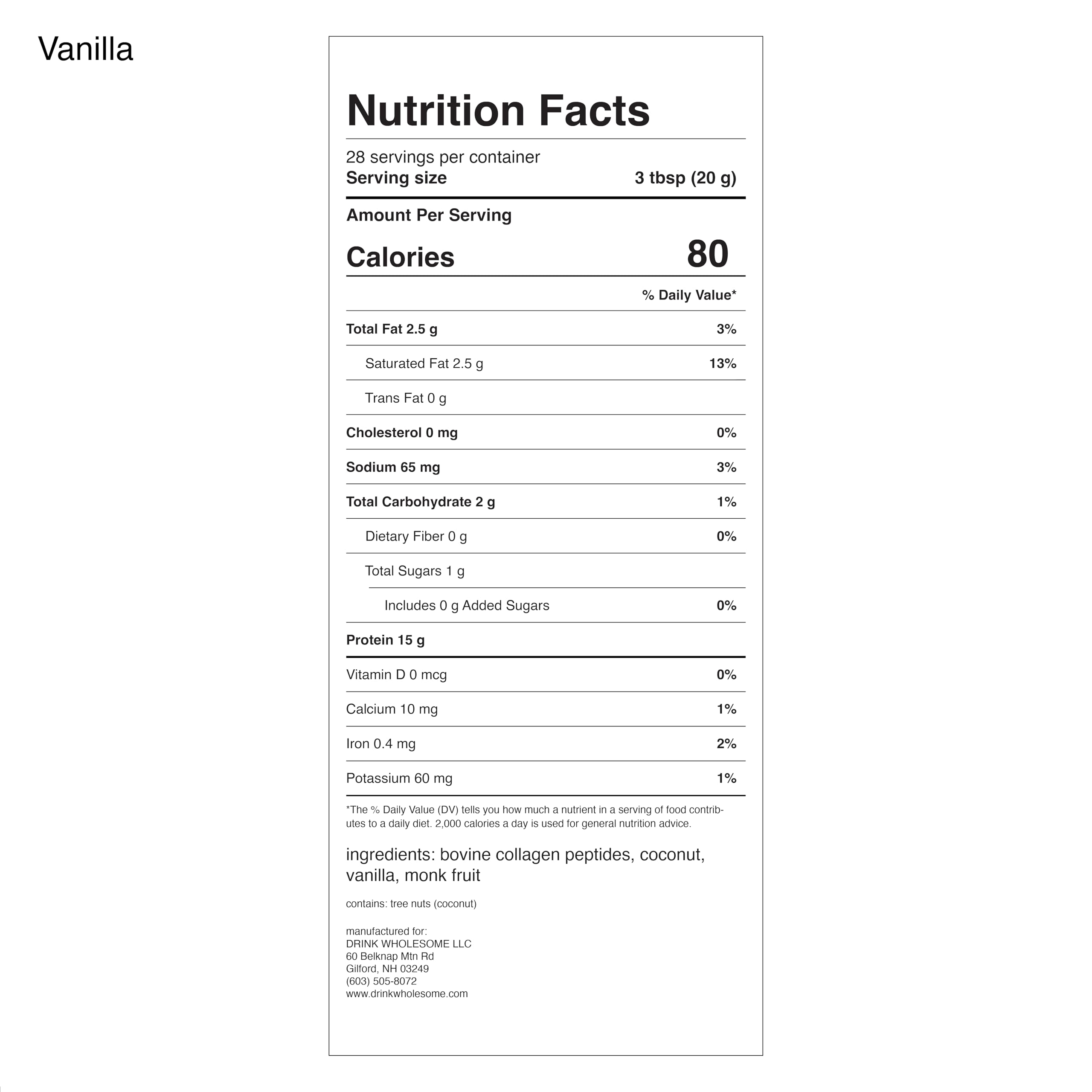 Close-up of vanilla collagen powder showing fine, minimally-processed texture