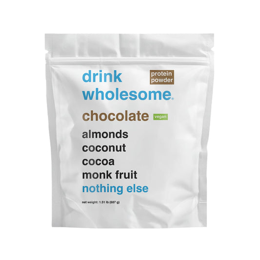 Drink Wholesome vegan chocolate almond protein bottle for easy digestion.