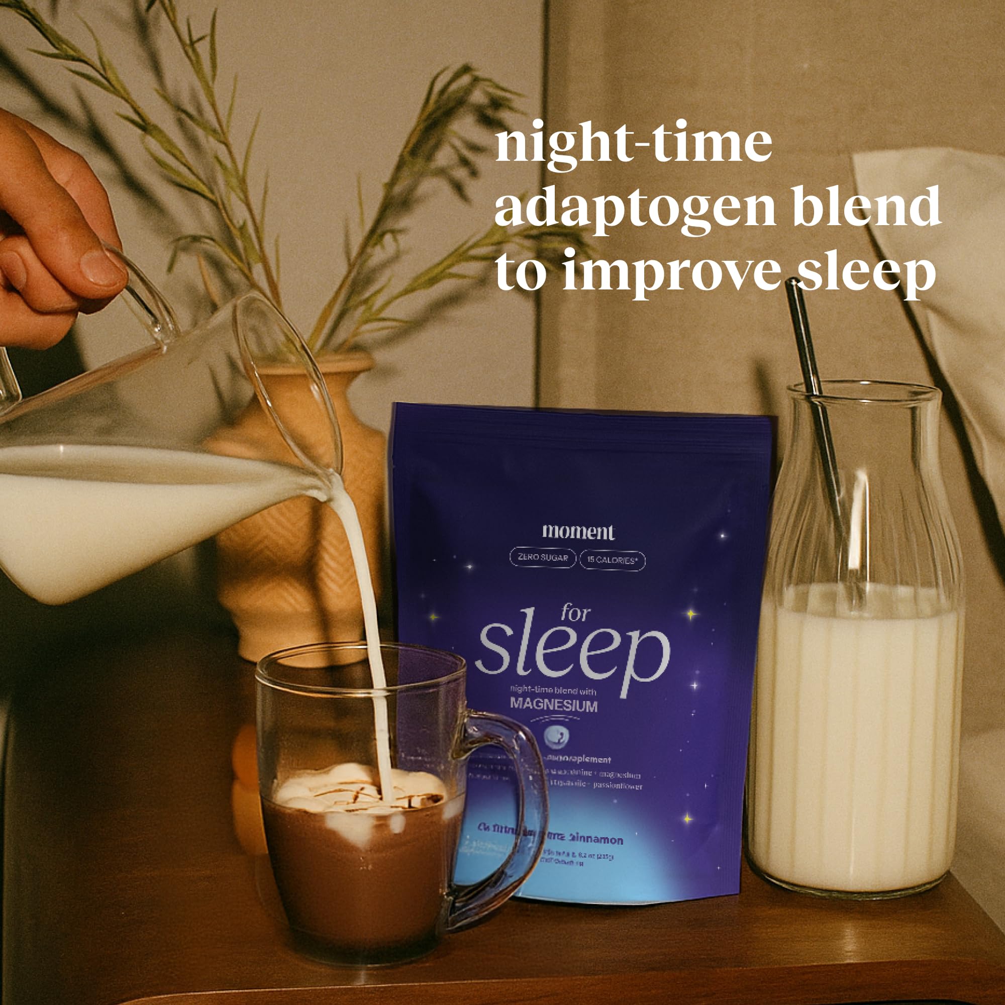 Moment Sleep Powder ingredients image featuring reishi, ashwagandha, L-theanine
