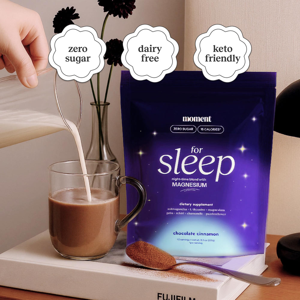 Moment Sleep Powder steaming cocoa cup with chamomile and passionflower