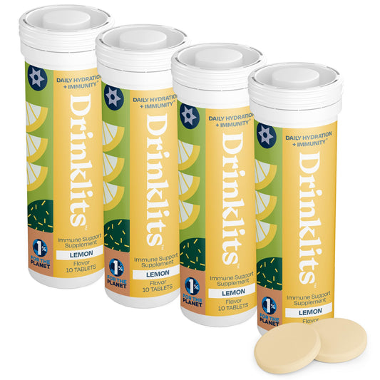 Drinklits Lemon Daily Immune Support tubes front view highlighting sugar-free formula.