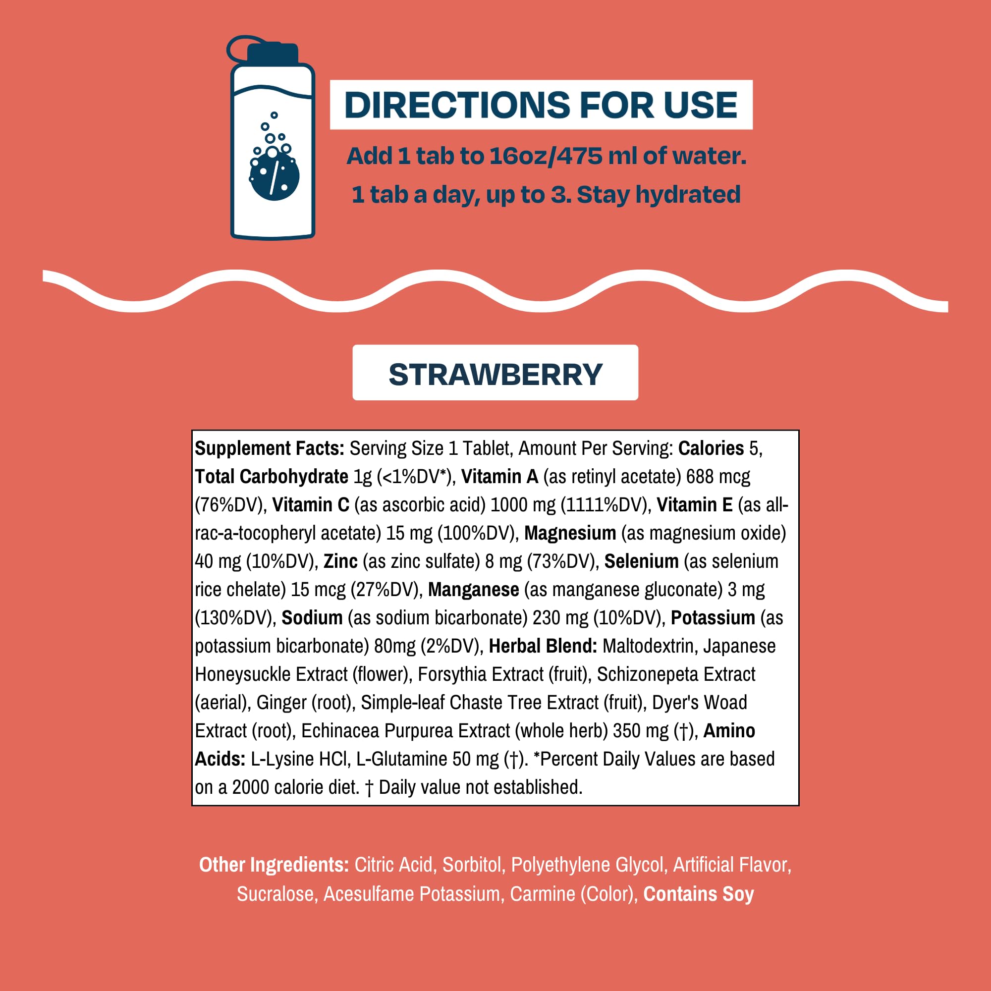 Drinklits strawberry flavor close-up highlighting sugar-free, gluten-free, dairy-free attributes.