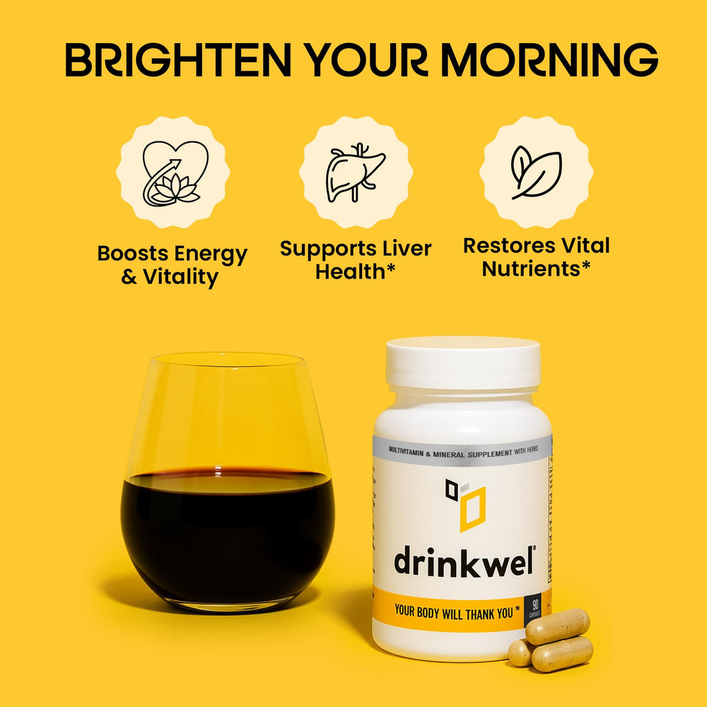 Drinkwel ingredients highlight vitamin C and B vitamins for daily renewal.