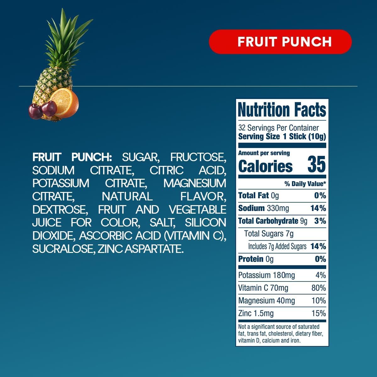 DripDrop Fruit Punch box showing non GMO and vegan labels.
