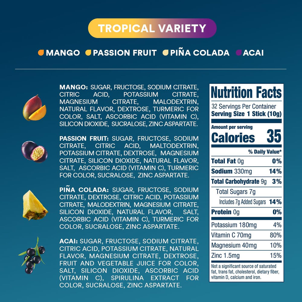 DripDrop Passion Fruit sachet with tropical aroma during activity.