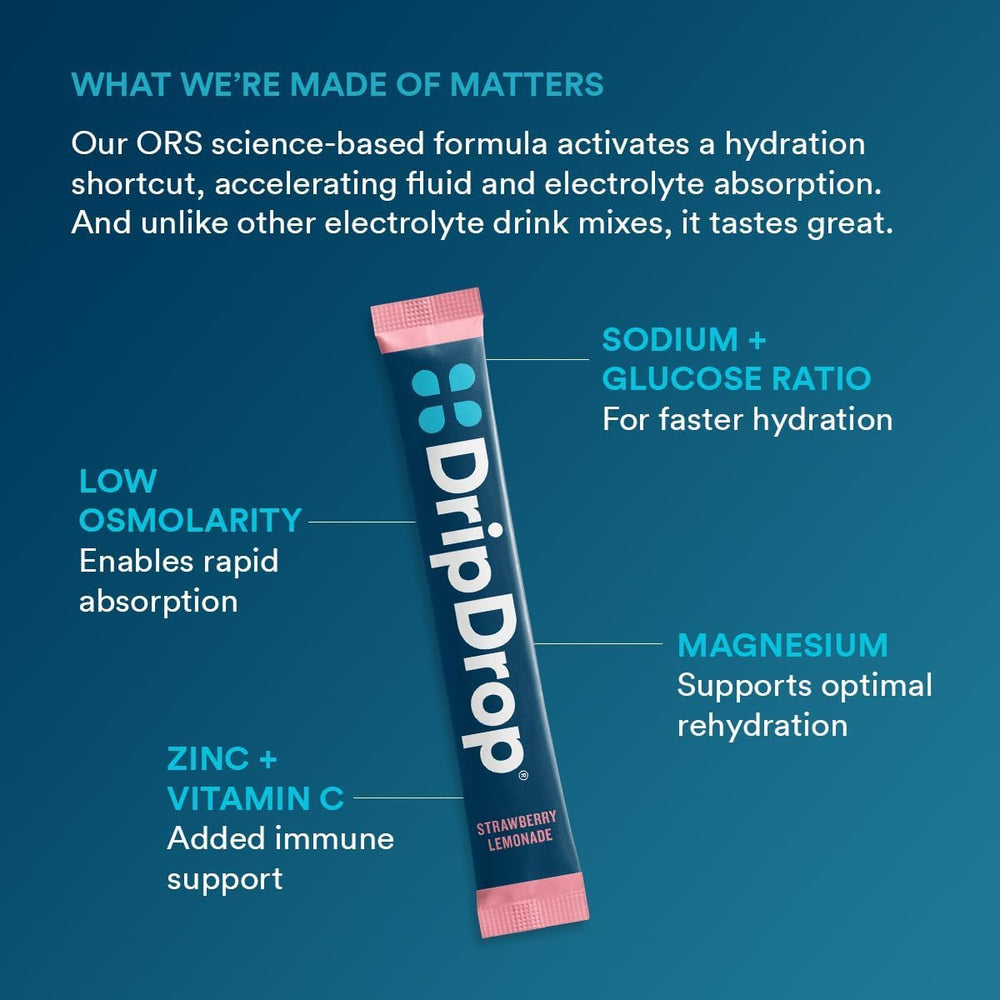 DripDrop powder dissolving quickly in water for fast hydration