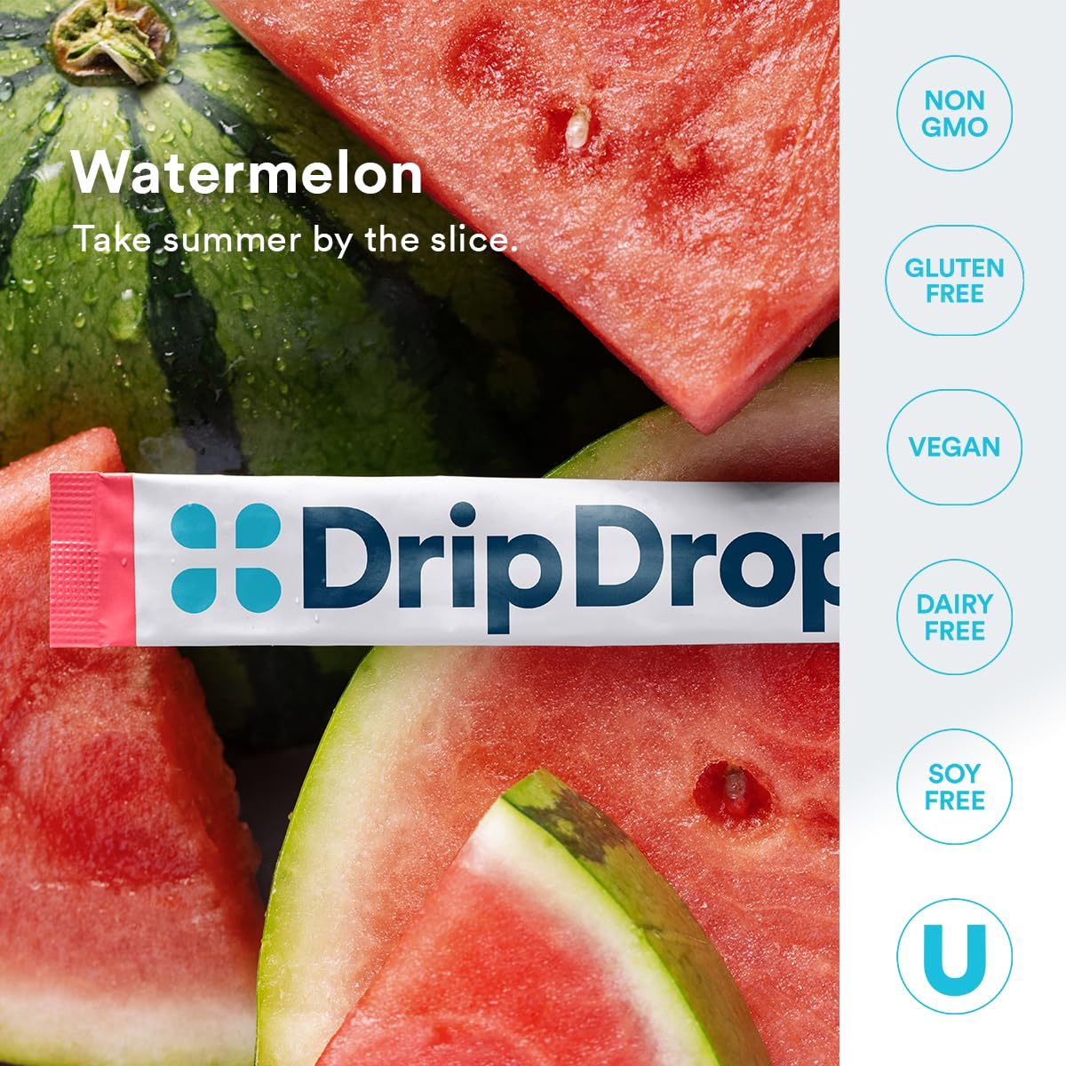 DripDrop sugar-free watermelon packet during outdoor activity for hydration.
