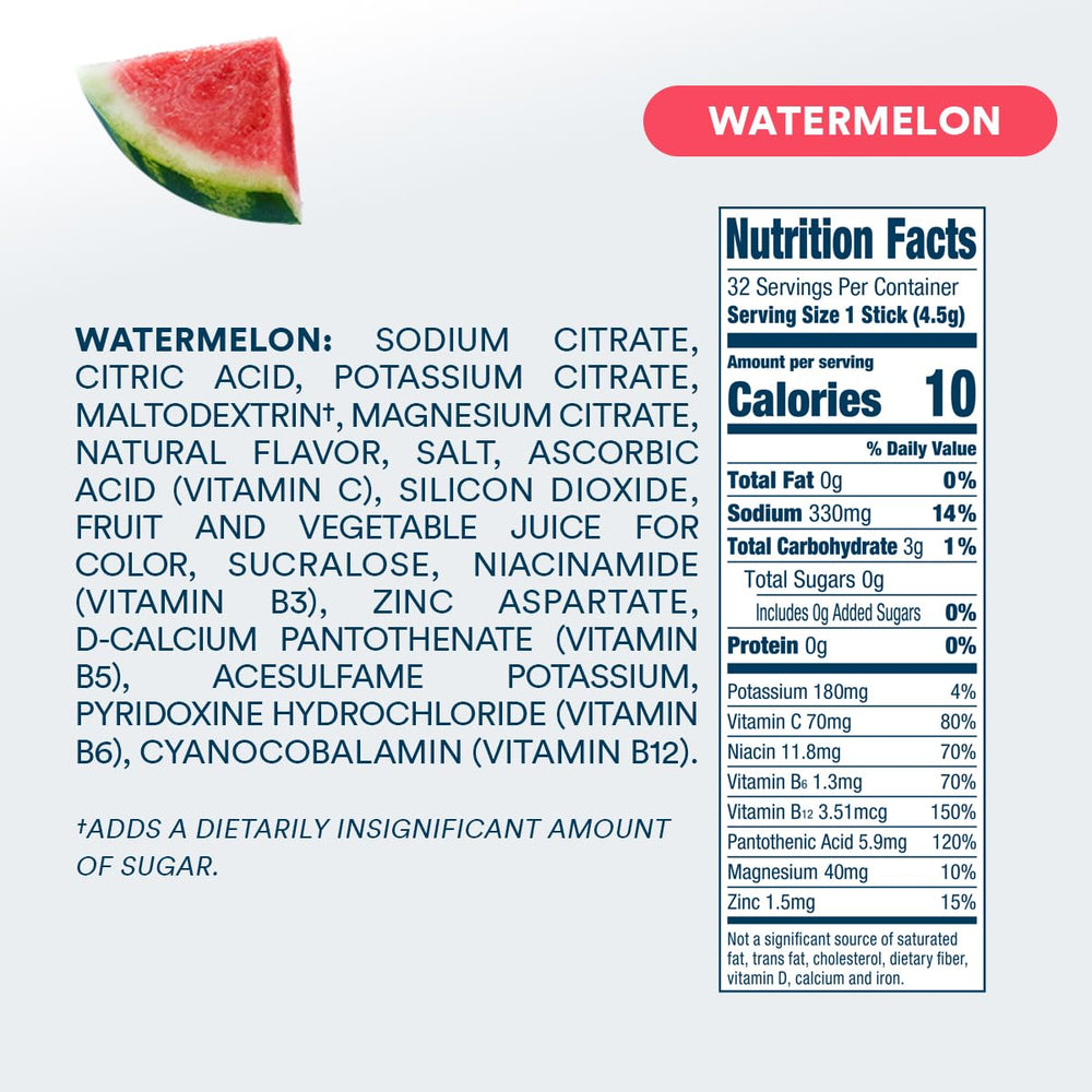 DripDrop sugar-free watermelon packet sachet tucked in a bag for travel.